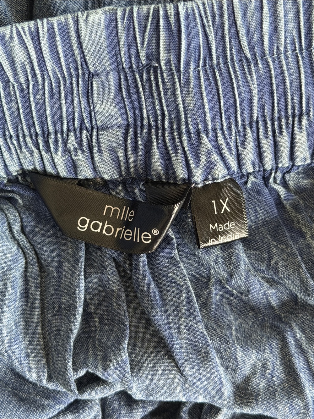 Mlle Gabrielle Blue Denim Look Tiered Midi Skirt Womens Plus Size 1X Drawstring - Picture 5 of 7